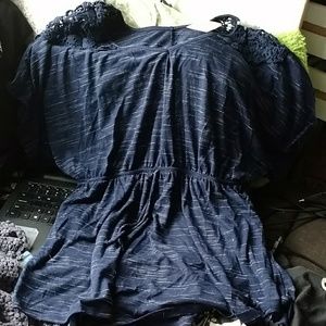 Blue and White Cinched Waist Top